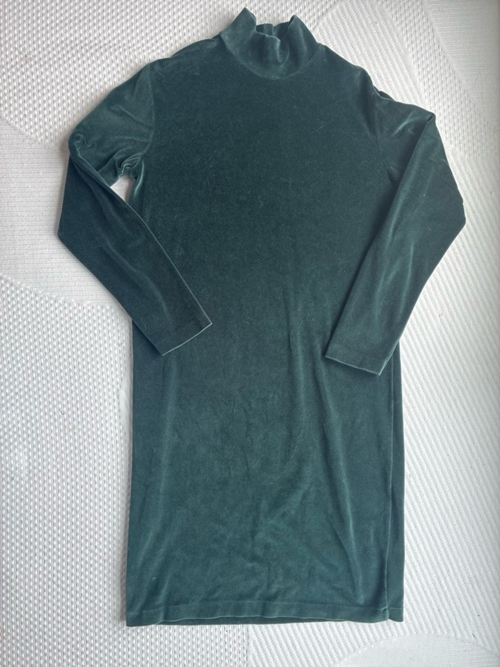 Lands' End Velvet Long-Sleeve Turtleneck Dress in Forest Green